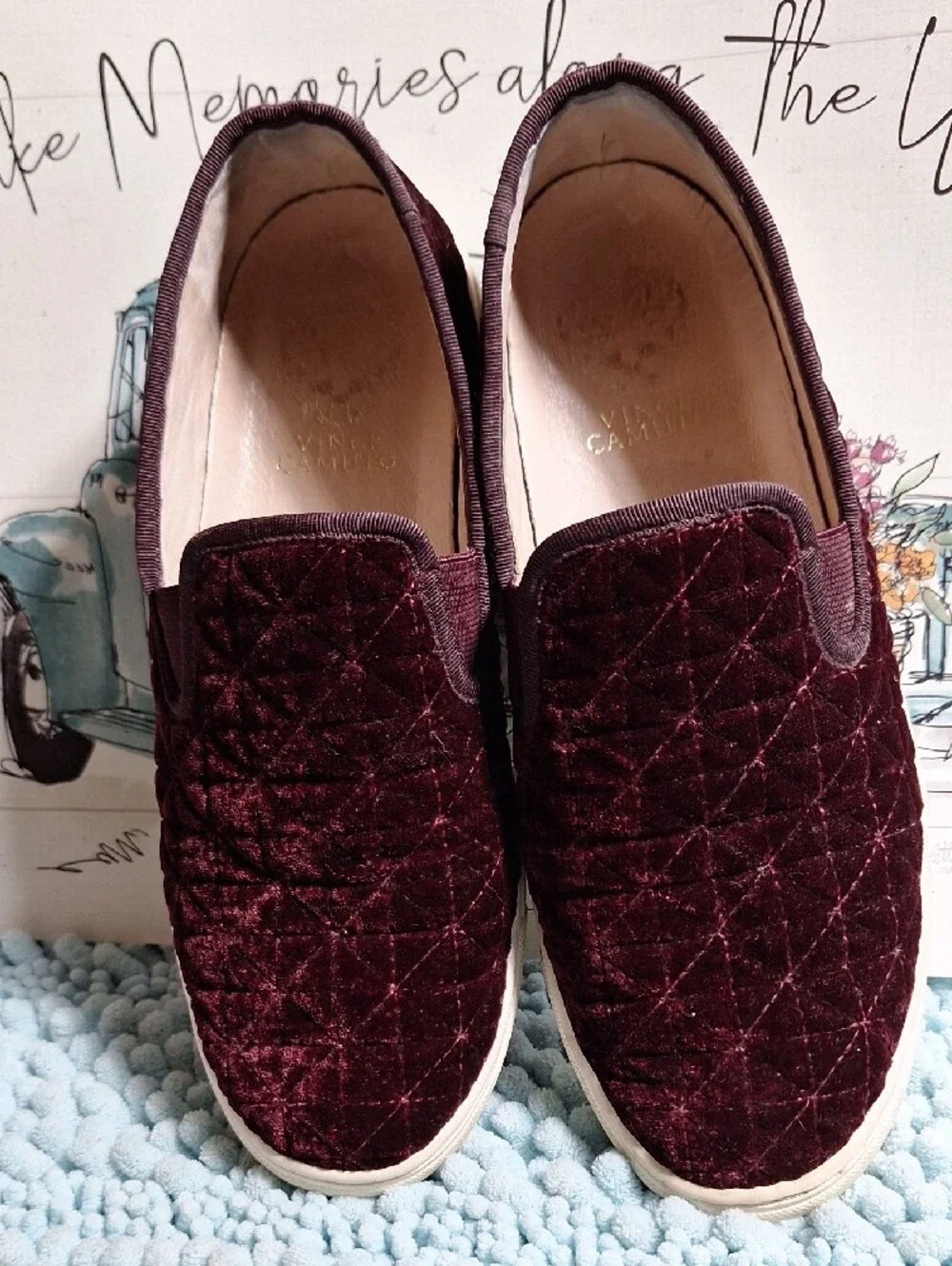 Vince Camuto Quilted Slip-On Sneaker in Burgundy and White